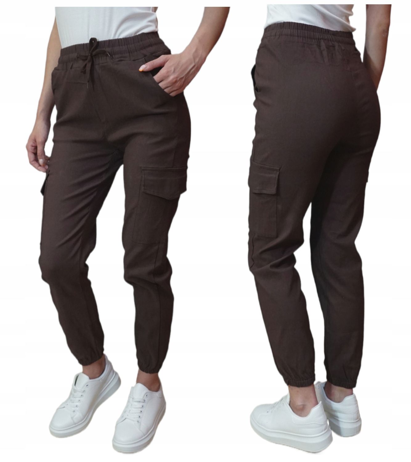  Hose schwarz damen militär mit einem gummiband hoch tailliert s/m