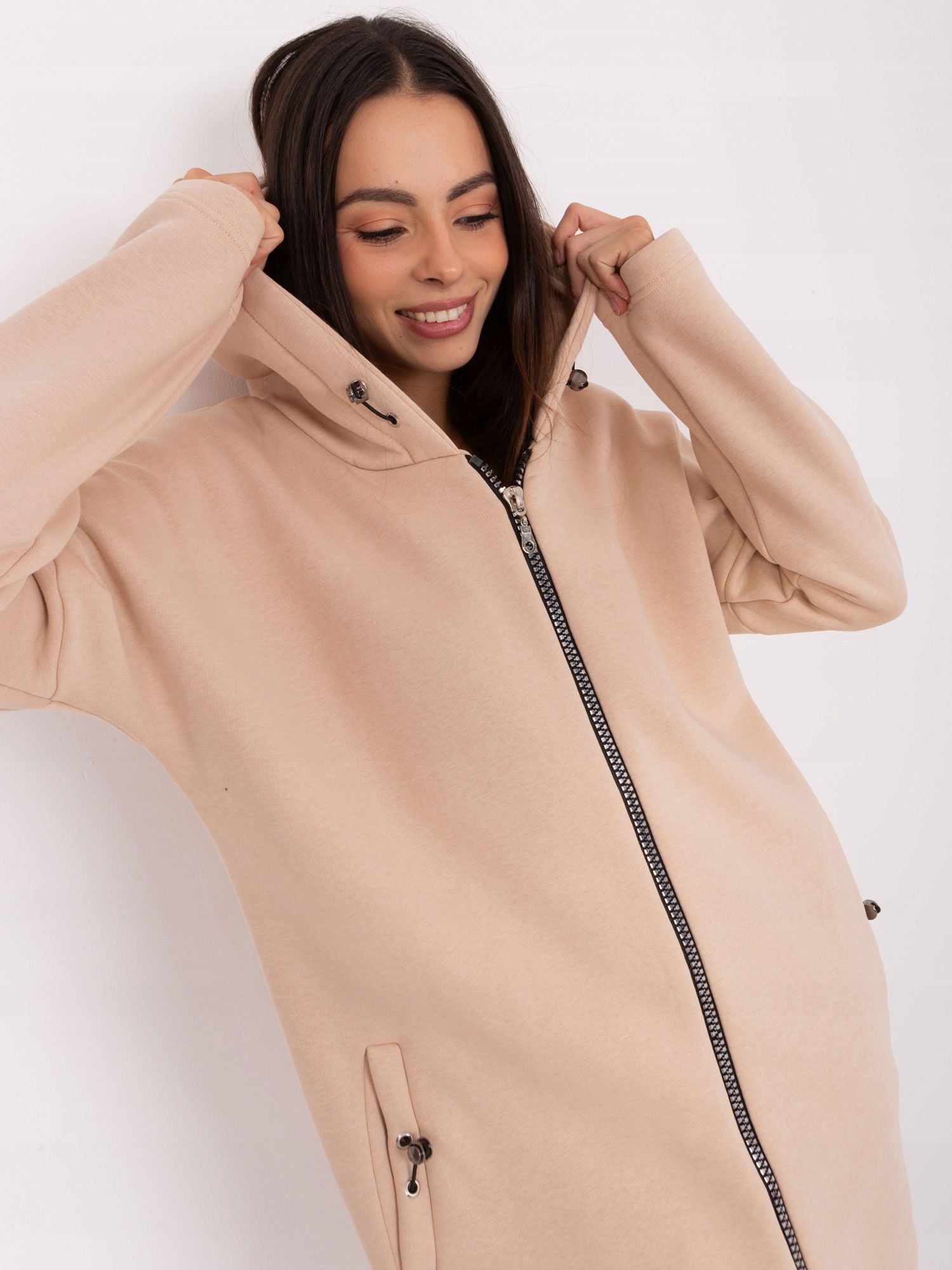 Long warm sweater cotton unbuttoned parka with hood f858 light pink l/xl