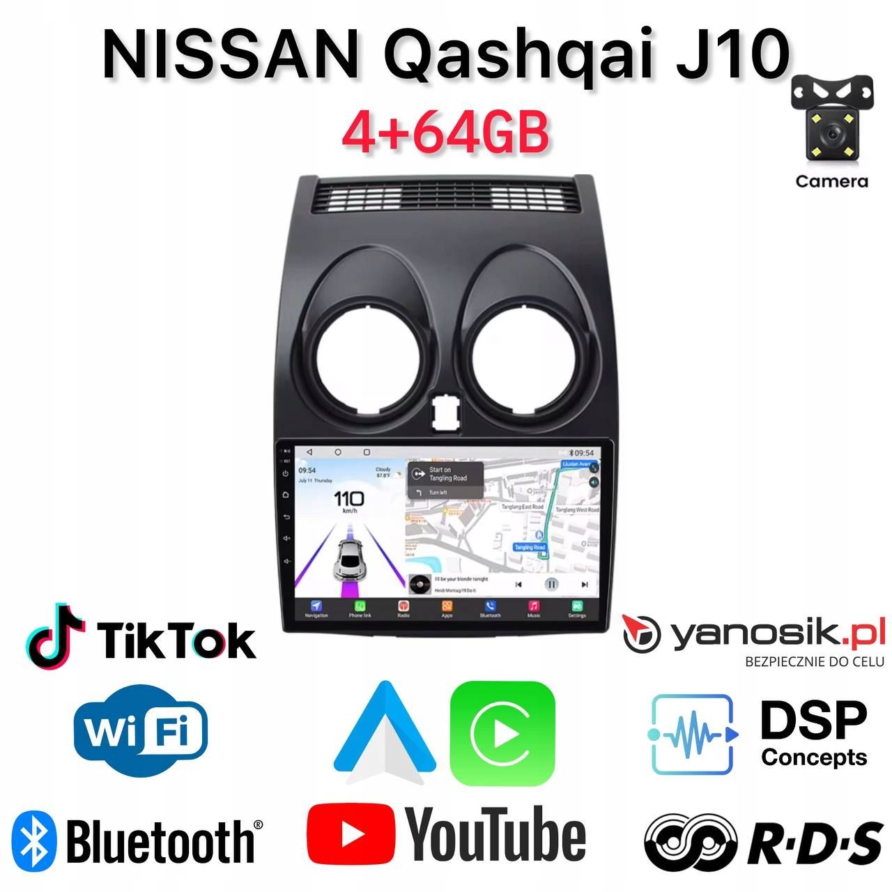  Radio android navigacija nissan qashqai j10 (2+32 gb) carplay / android automobilis
