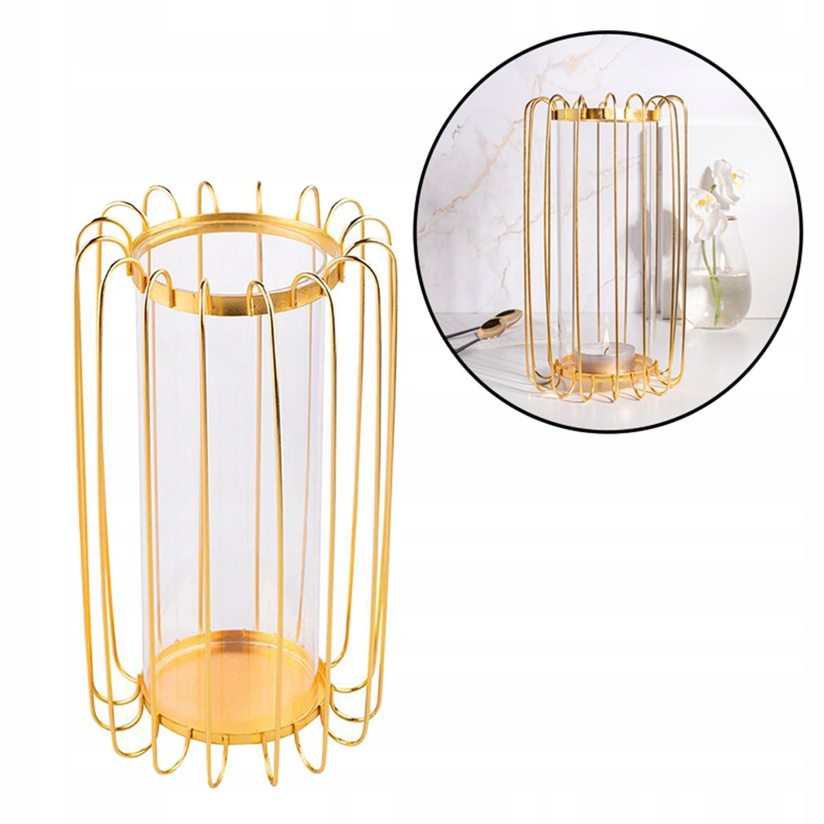  Kuldne küünlajalg metallist lamp terrassid klaasist sisetükiga altom design