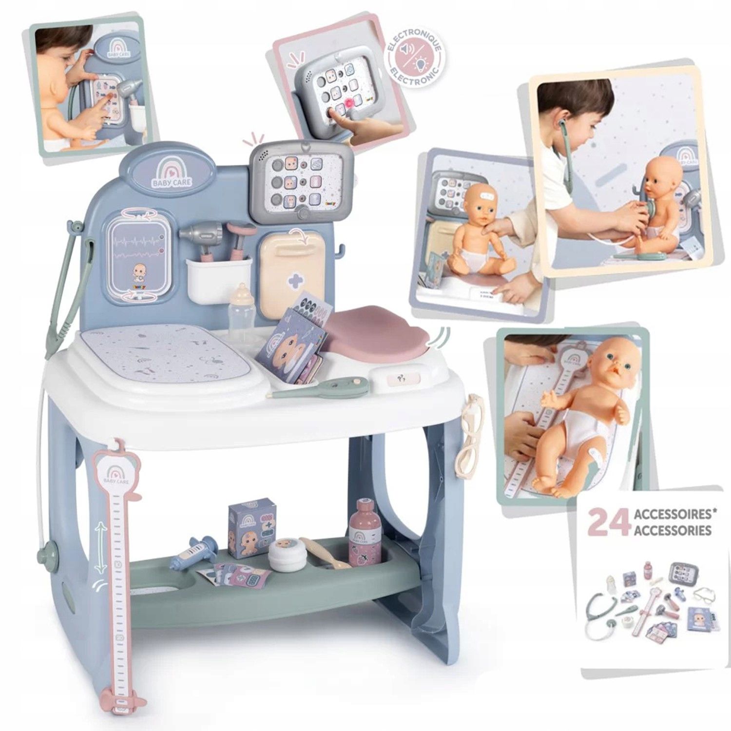  Smoby baby care centrum medicīnisks apkope lellēm ar elektronisko tabletem