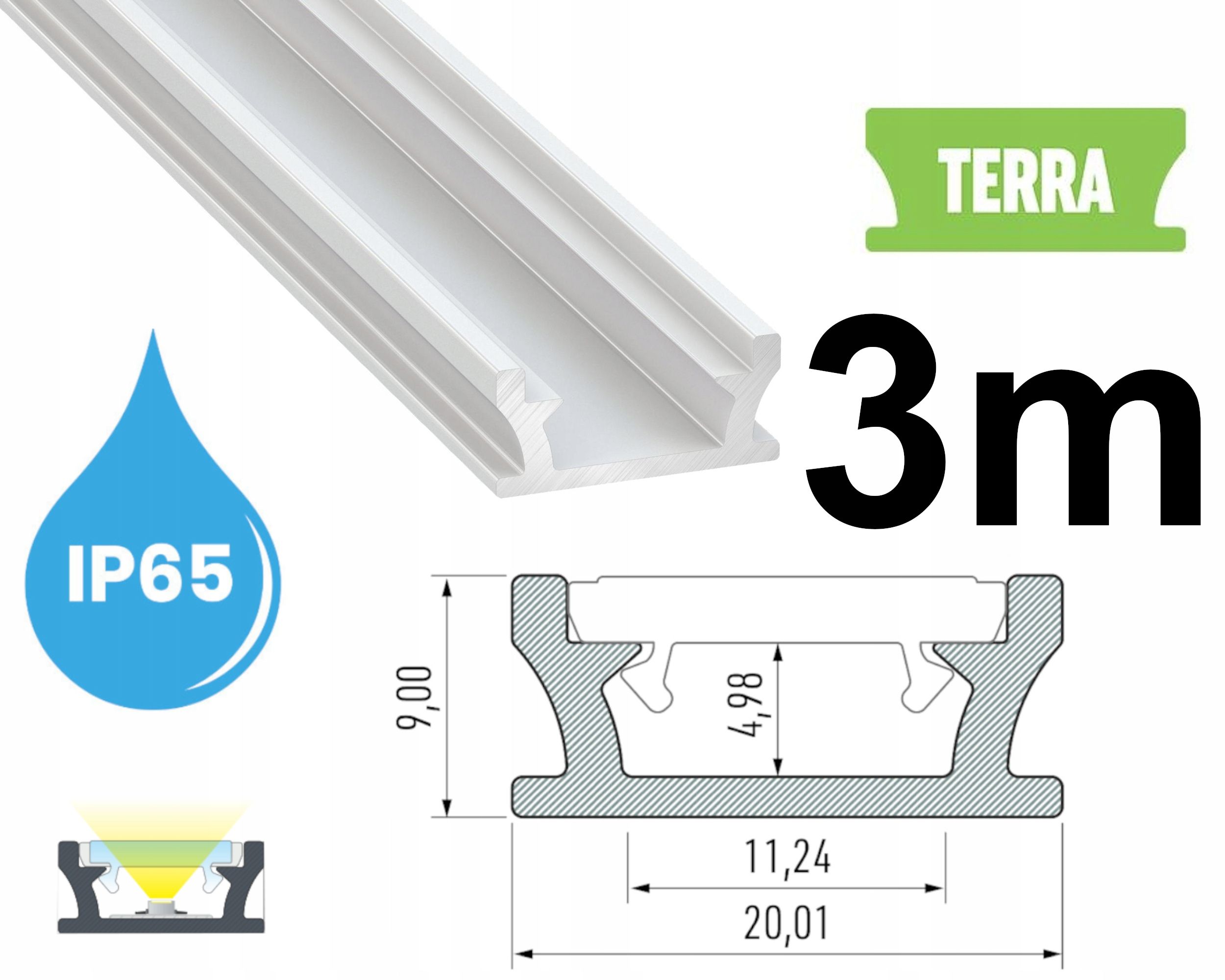  Profilis led vandeniui ip65 ip67 terra juodas 2m