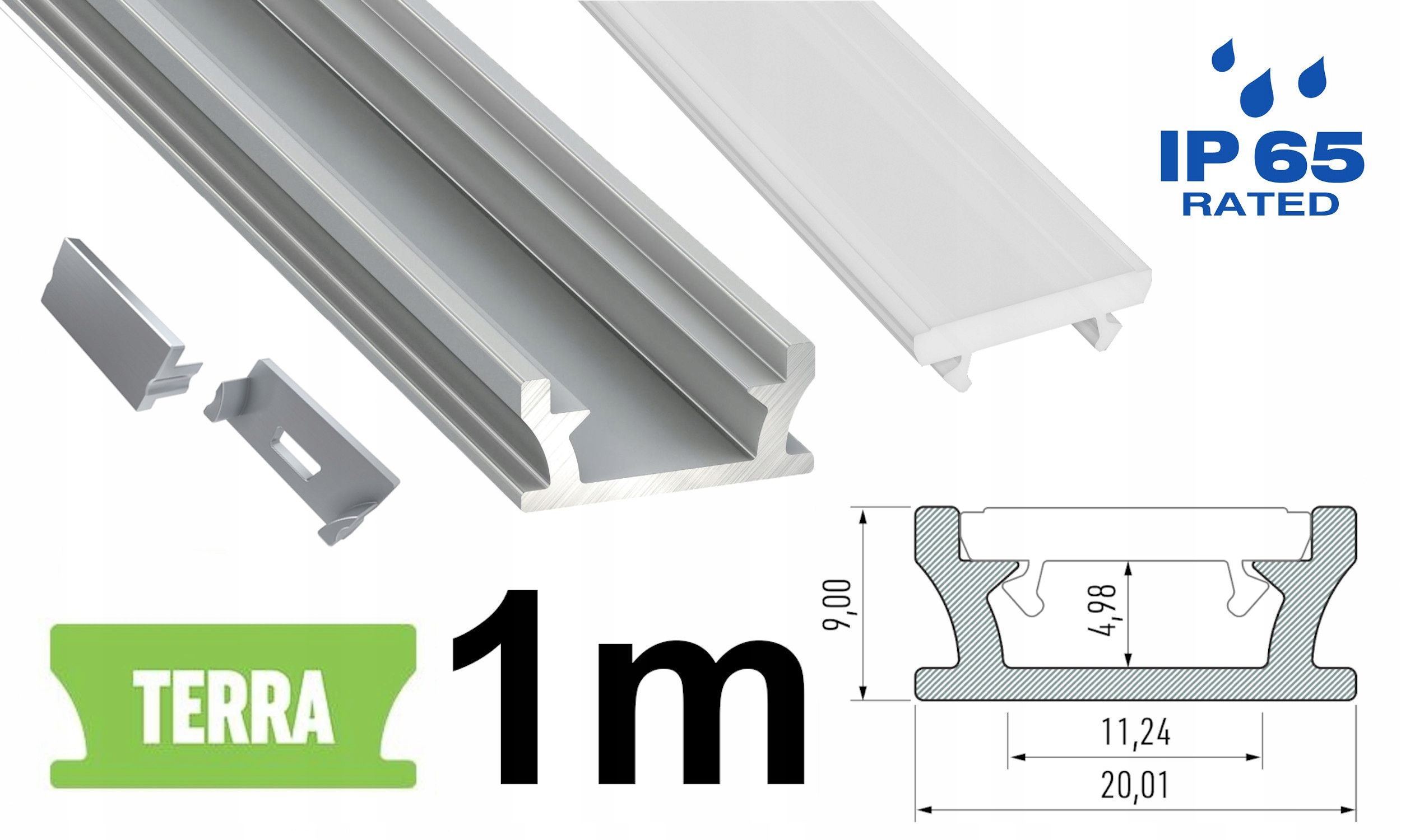  Juostos profilis led hermetinis ip65 su gaubtu 2m