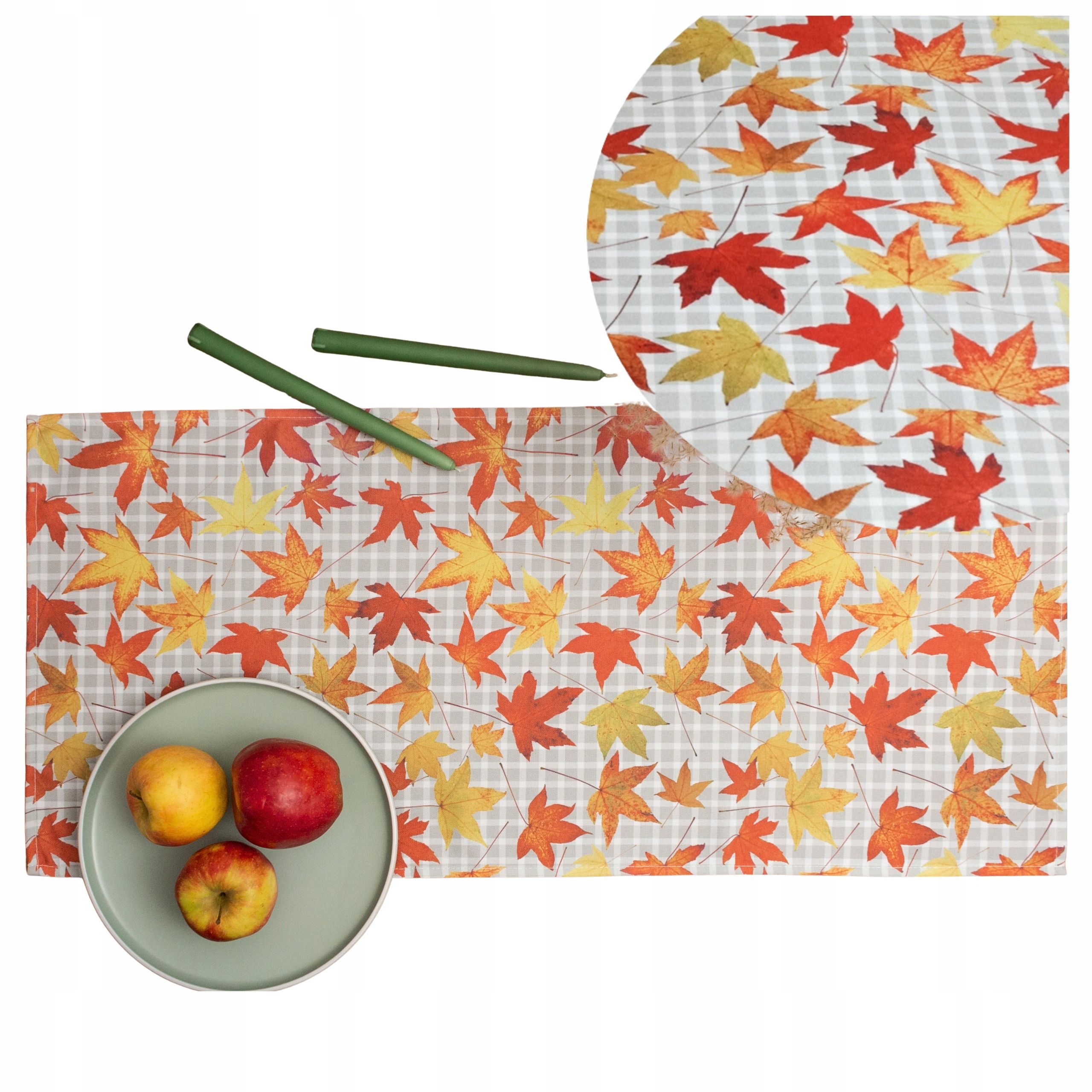  Autumn table runner on the table 60x120 cm yellow orange color squirrel hedgehog