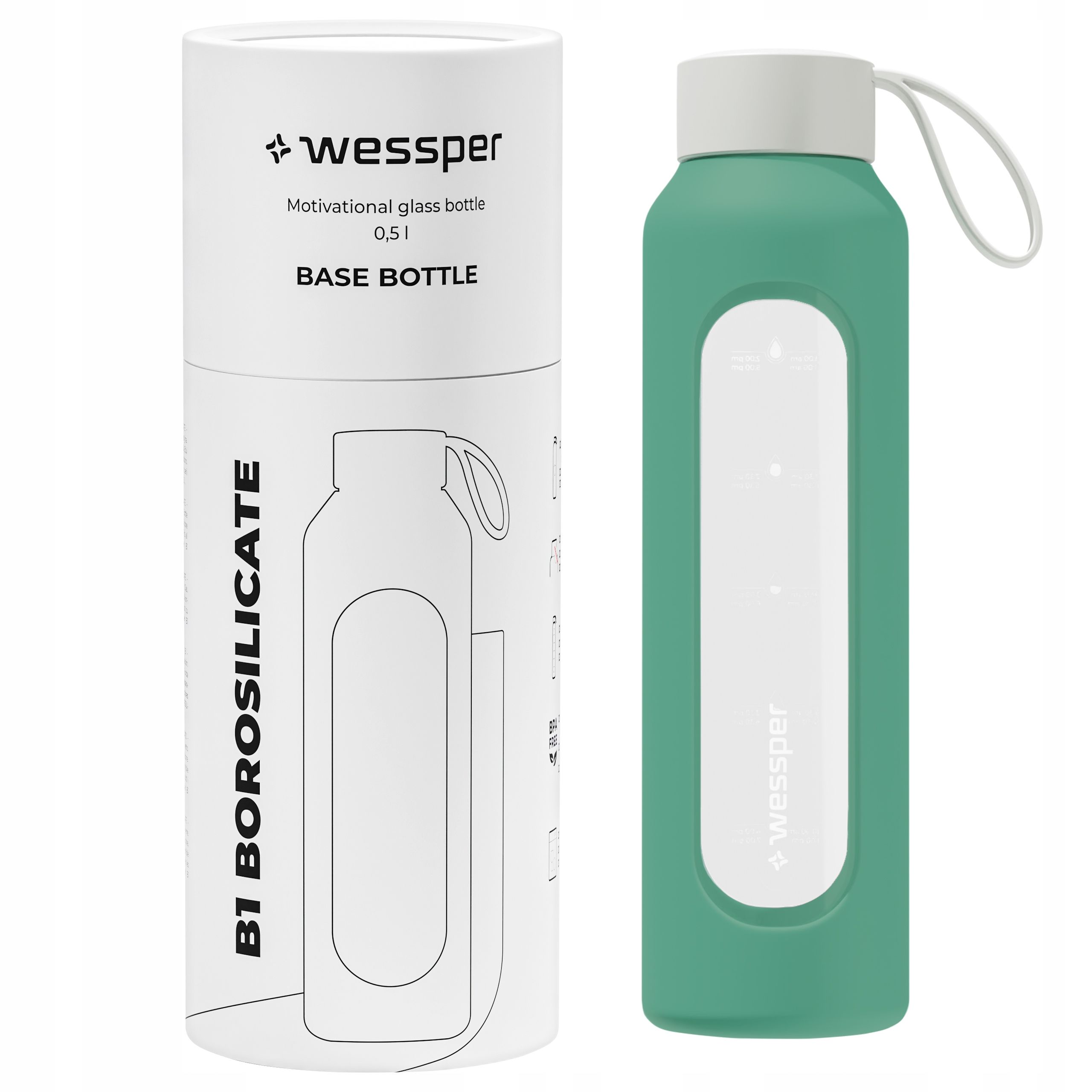  Wessper b1 glass bottle for water with meter + silicone lid 500ml