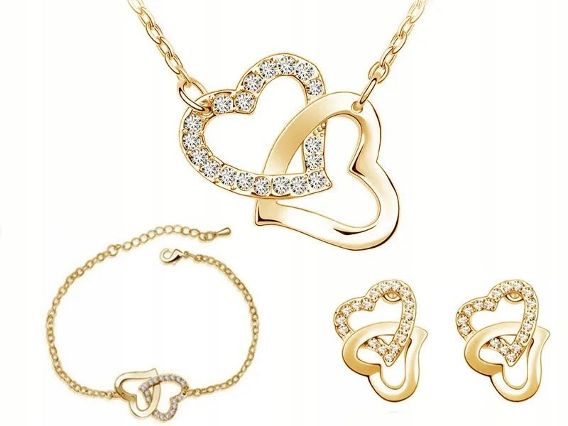  Goldschmuckset für hochzeiten gelb herz vergoldet mit weiß herzen