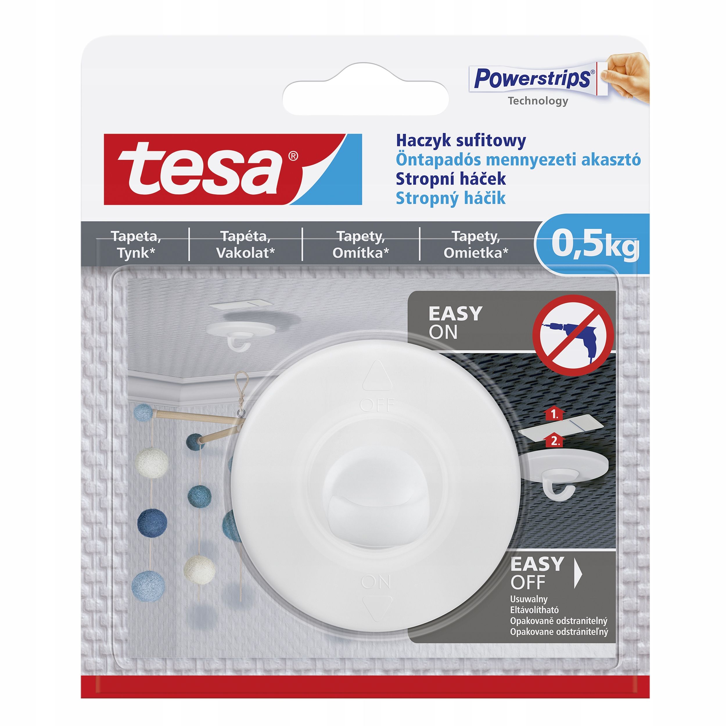  Spoločnosť tesa klinec lepkavý omietka i tapeta - háčiky na lepidlo biale 1kg x4