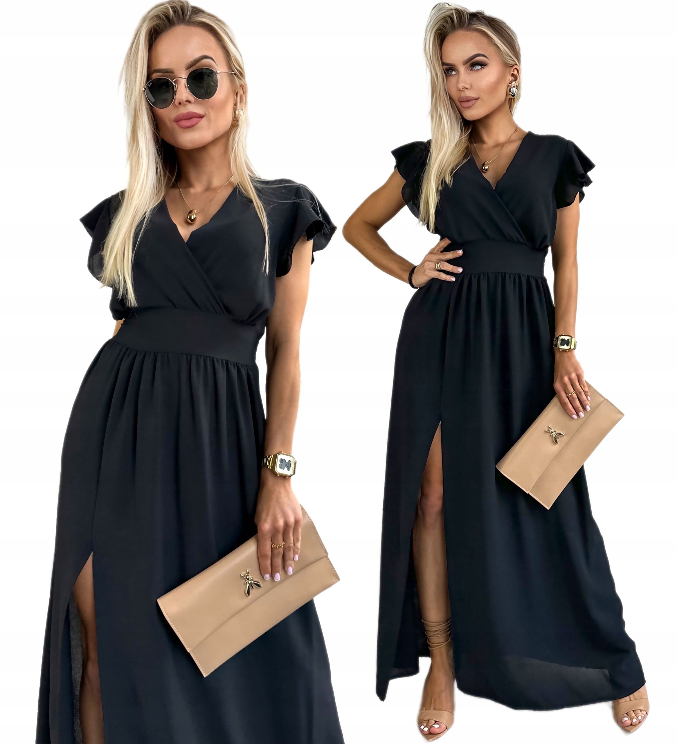  Elegantní dámské šaty maxi rozšiřující se obálkového tvaru výstřih na svatby d11