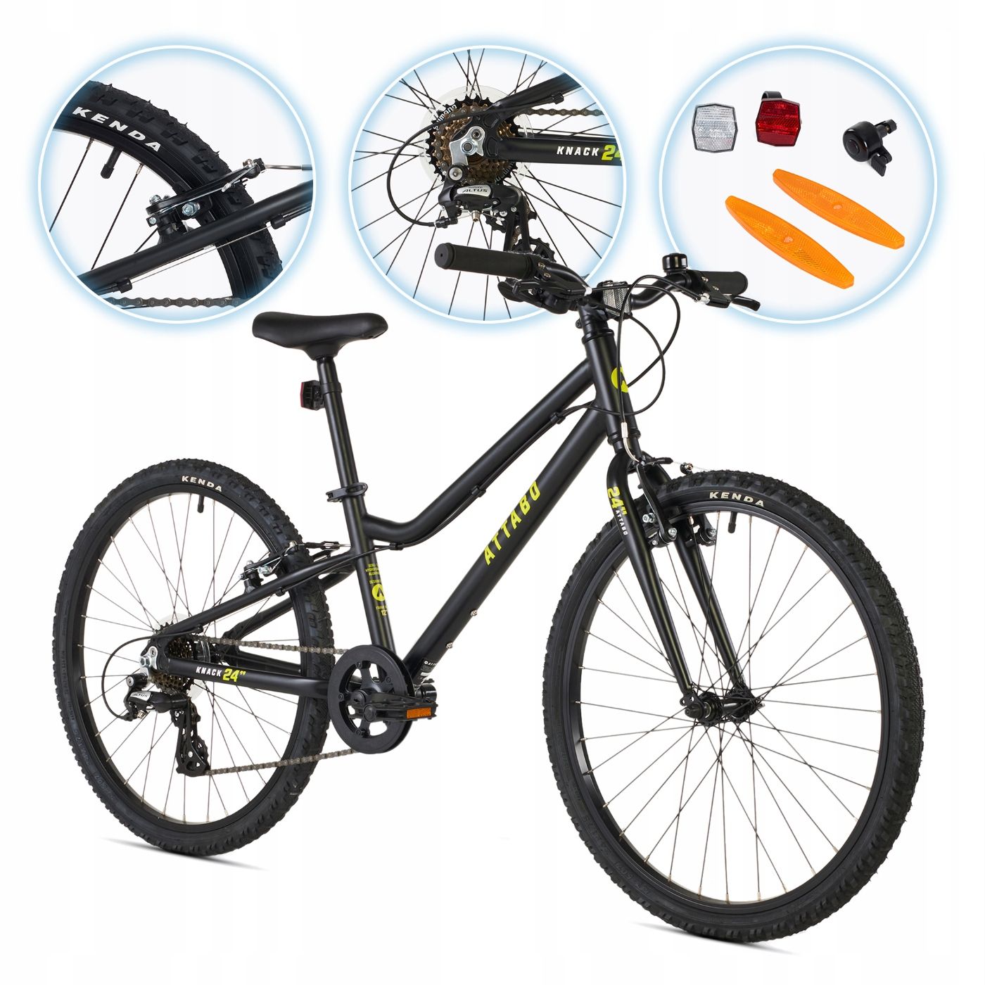  Detský bicykel attabo knack 24" čierny svetlo hliníkový rám shimano altus