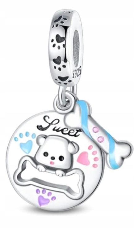  Md charms anhänger hündchen herz grau hund chihuahua steine | s925