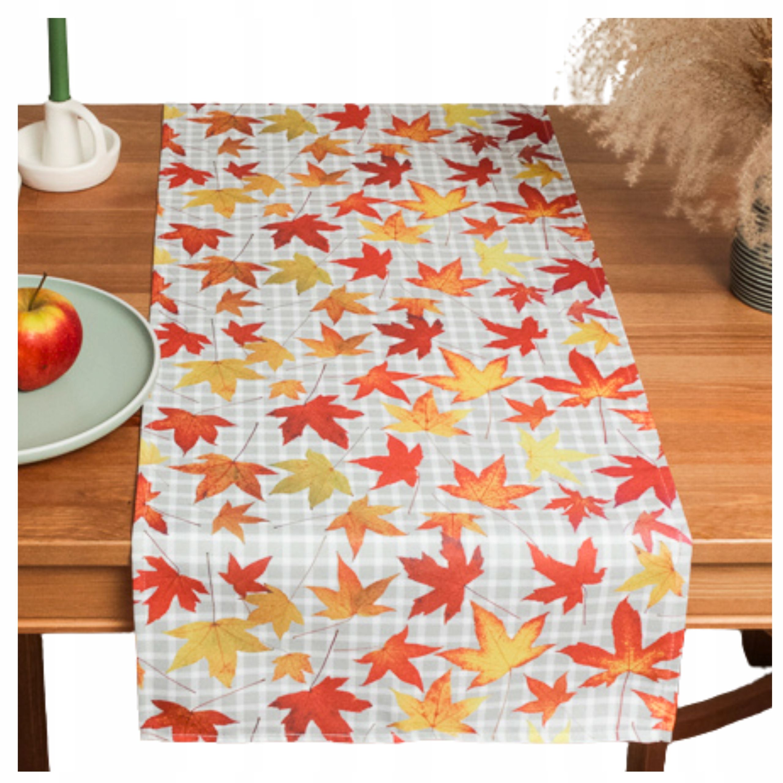  Autumn table runner on the table 60x120 cm yellow orange color squirrel hedgehog