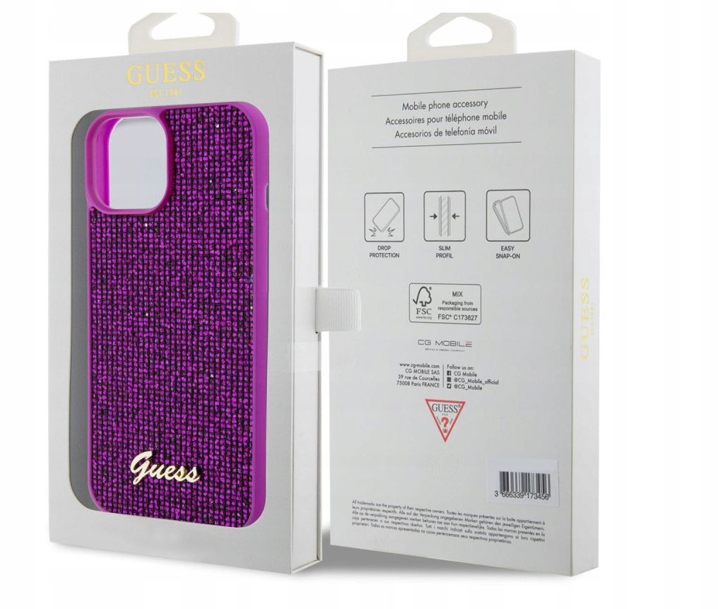 Guess sequin script logo případ - iphone 15 pro max magenta