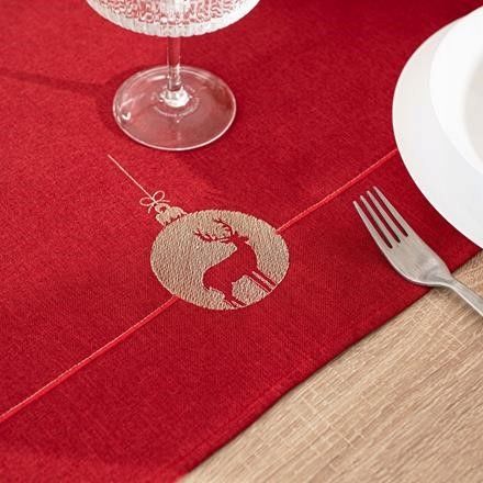  Table runner christmas 50x100 cm red with embroidery petals snow tablecloth