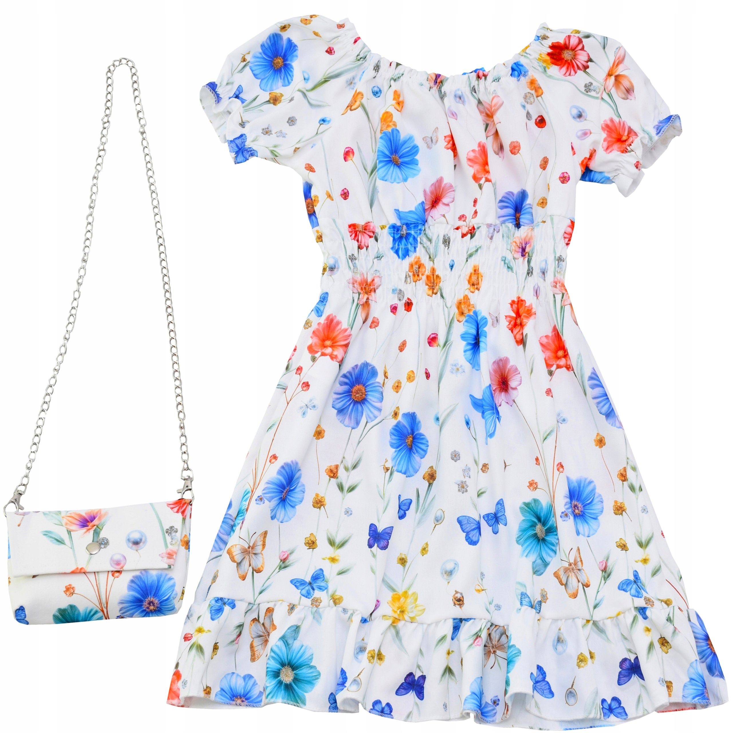  Kleid für mädchen weiß schmetterlinge handtasche jahr blumen muster für ein kind 6 y