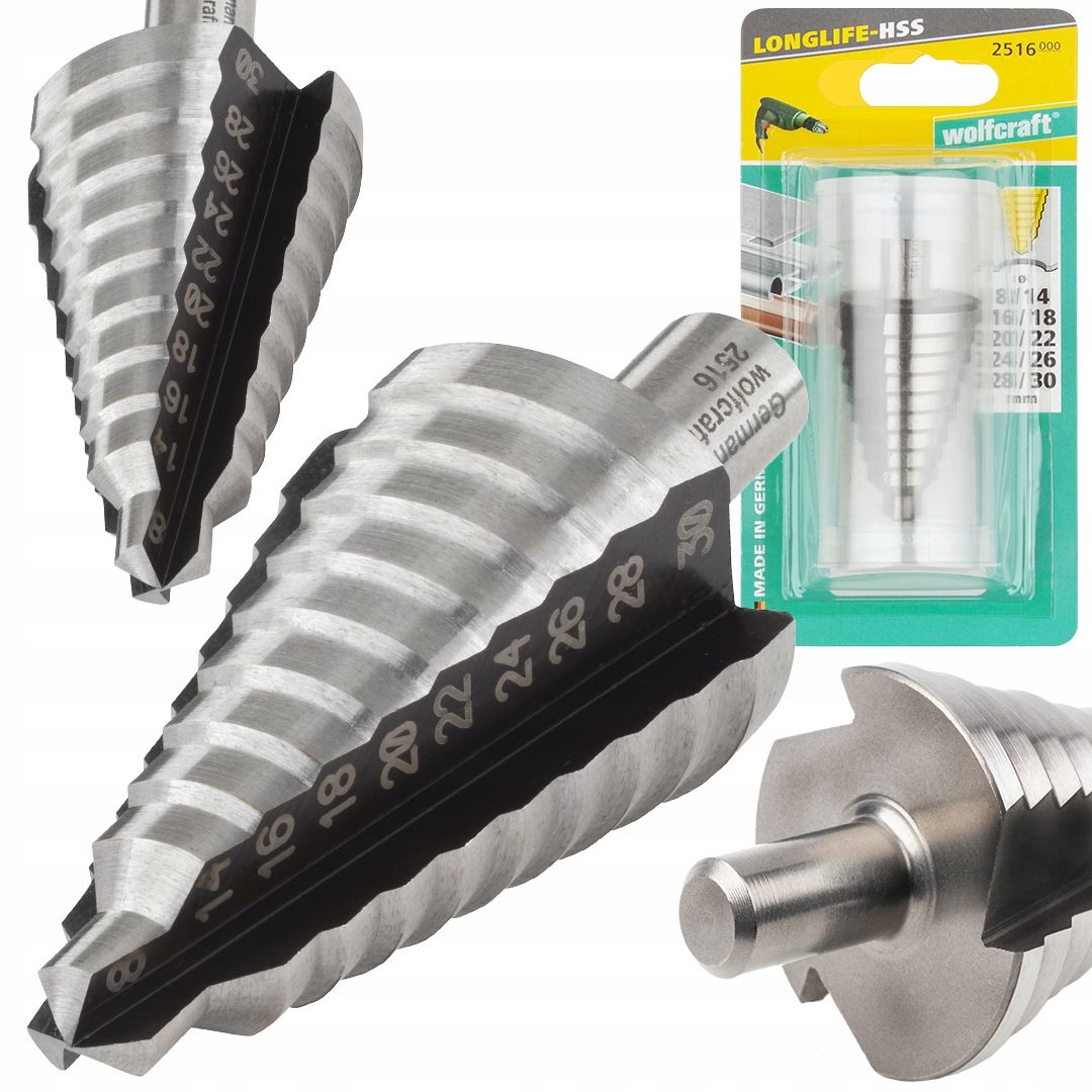  Pakāpju urbji konusi hss metālam skārda kārbas 4-20mm wolfcraft 2515000