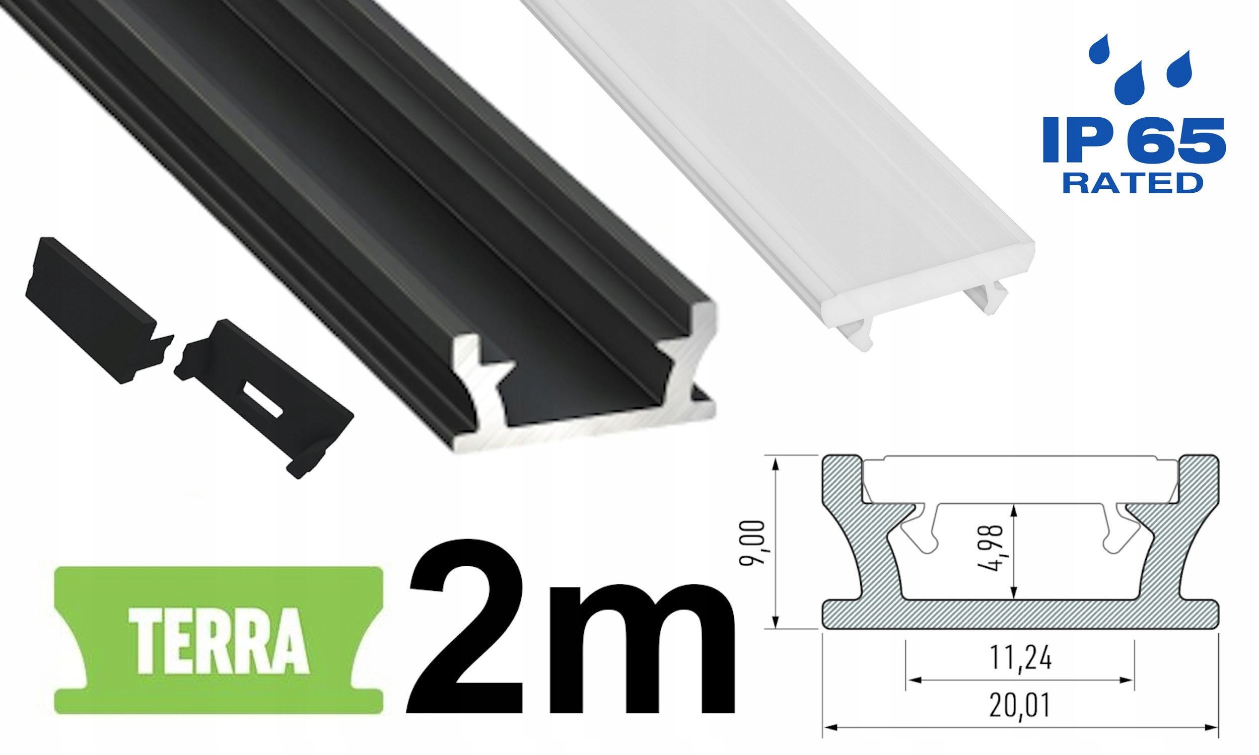  Juostos profilis led hermetinis ip65 su gaubtu 2m