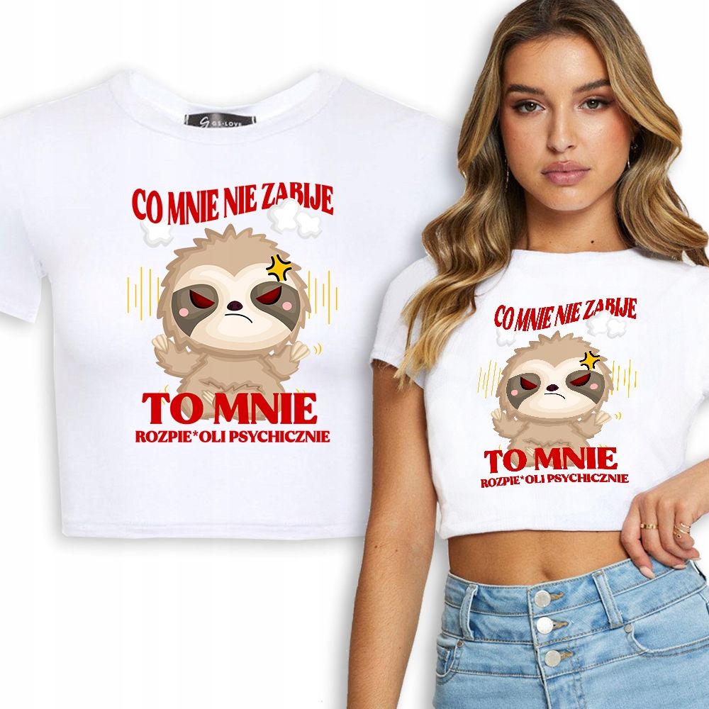  T-shirt kurz crop weiß mermaid muster - s