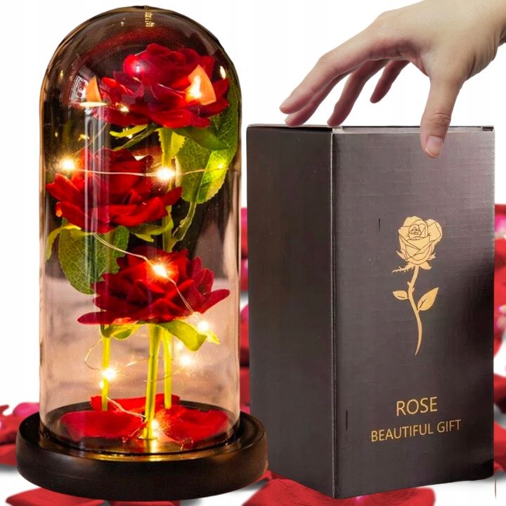  Amžina rožė stikle dovana led šviečianti dėžė idėja dovanai gėlės