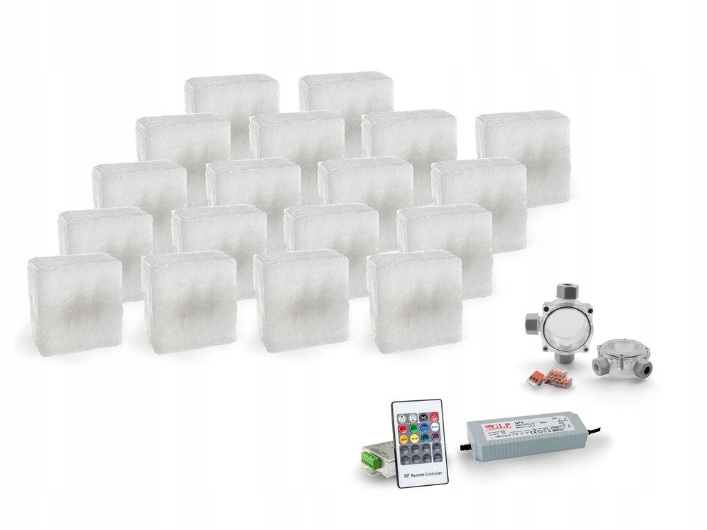  18x šviečiančios trinkelės led akropol 14x14 rgb
