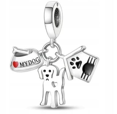  Md charms anhänger hündchen herz grau hund chihuahua steine | s925