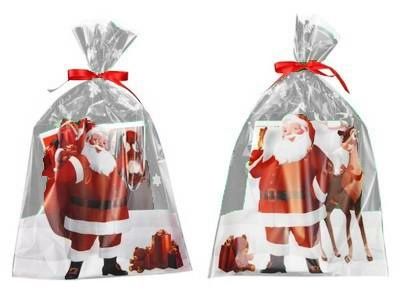  Tašky celofán plast dárek slavnostní santa claus 25x40 10 ks.