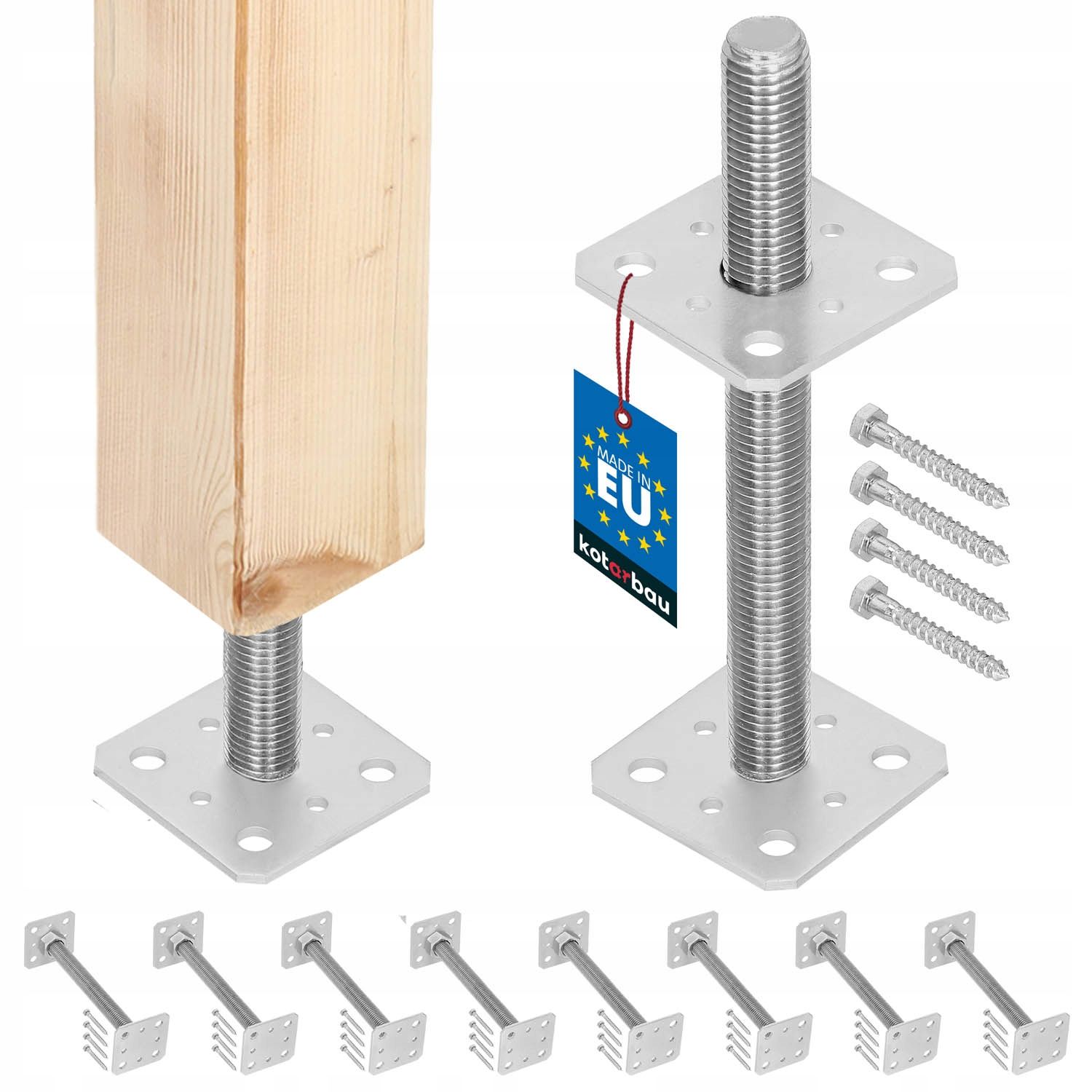  Komplektas 6x stulpelio pagrindas aukščio reguliavimu pret siūlas m24 80x80x250 mm