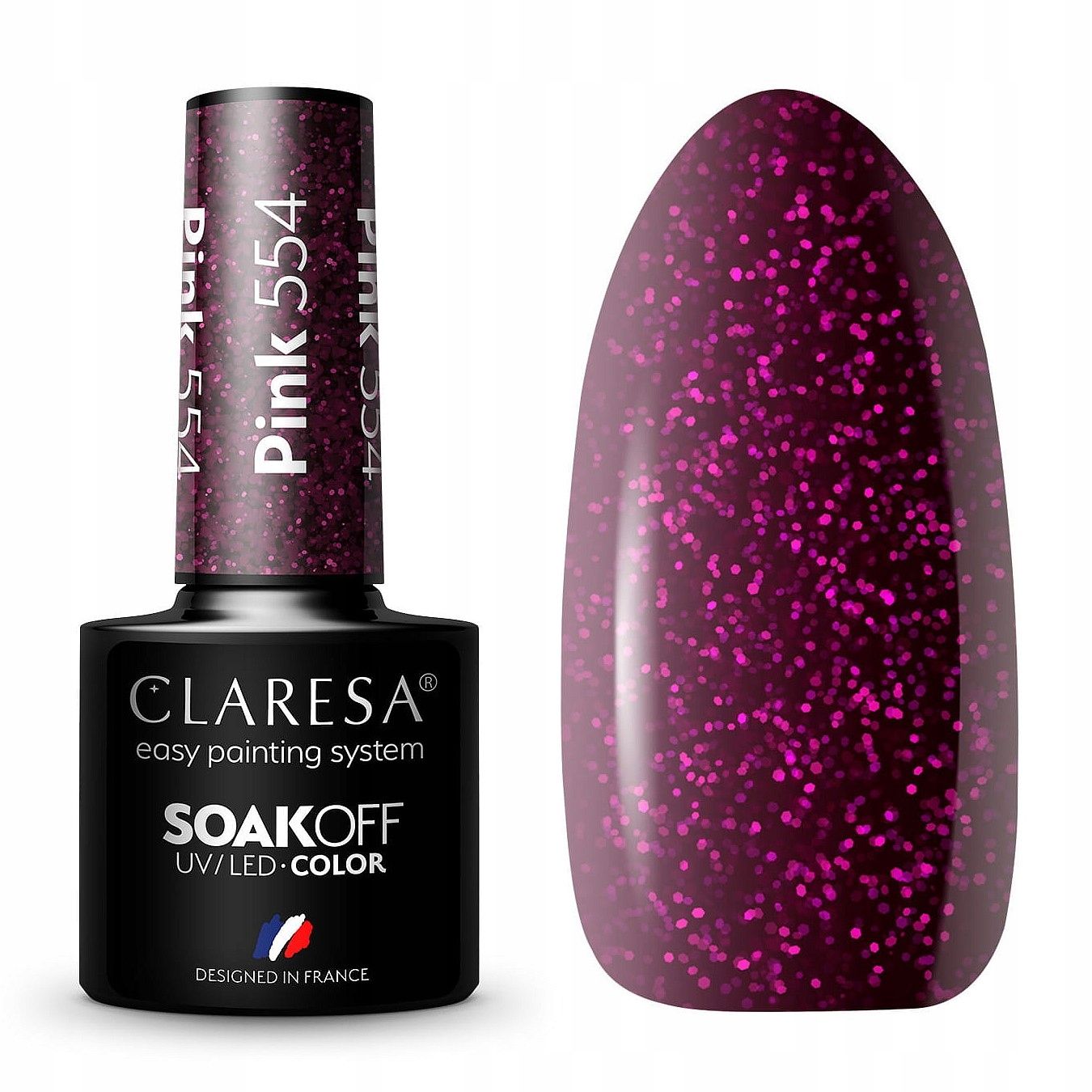  Claresa hübriid küünelakk burgundia glitter pink 554