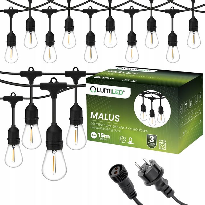  Dārza vītne ārējs ķēde led gaisma 15m 15xe27 1,3w premium