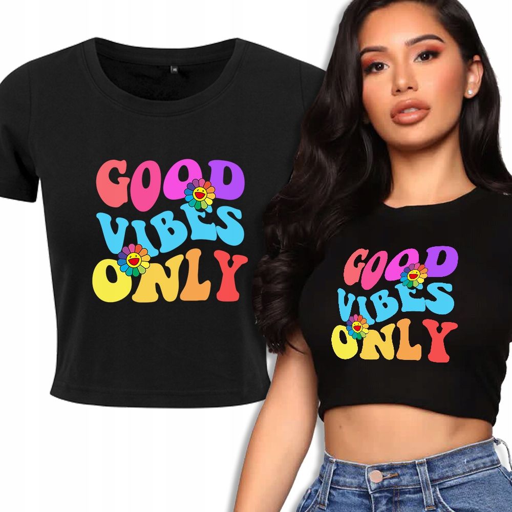  T-shirt kurz crop weiß mermaid muster - s