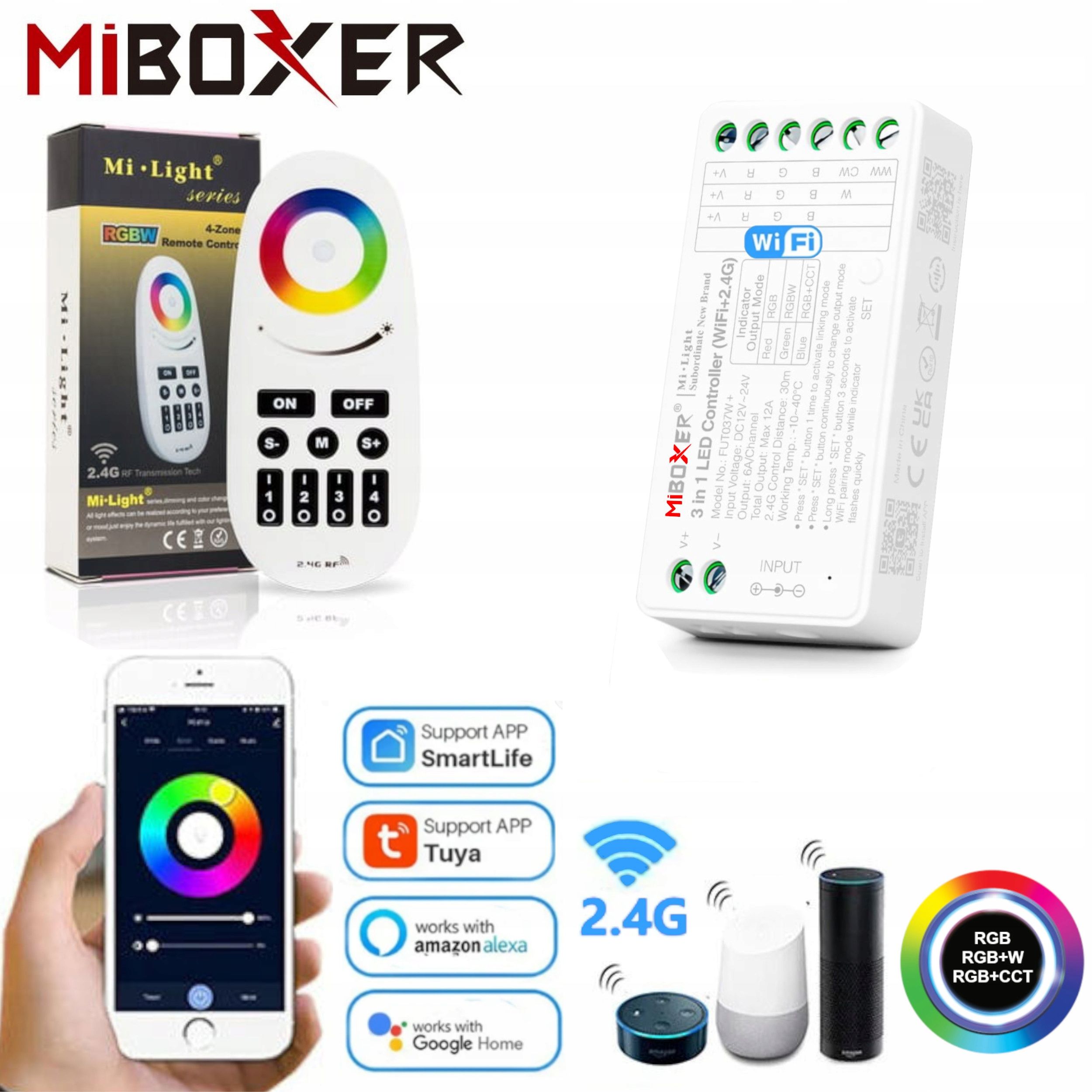 Komplektas valdiklio smart home wifi led'ams mono arba cct + valdymo pultelis zonų