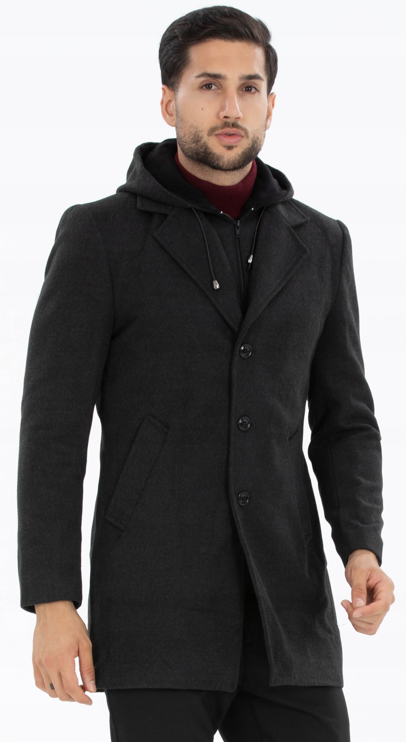 Herrenmantel schwarz elegant klassisch einreihig winter wollig m
