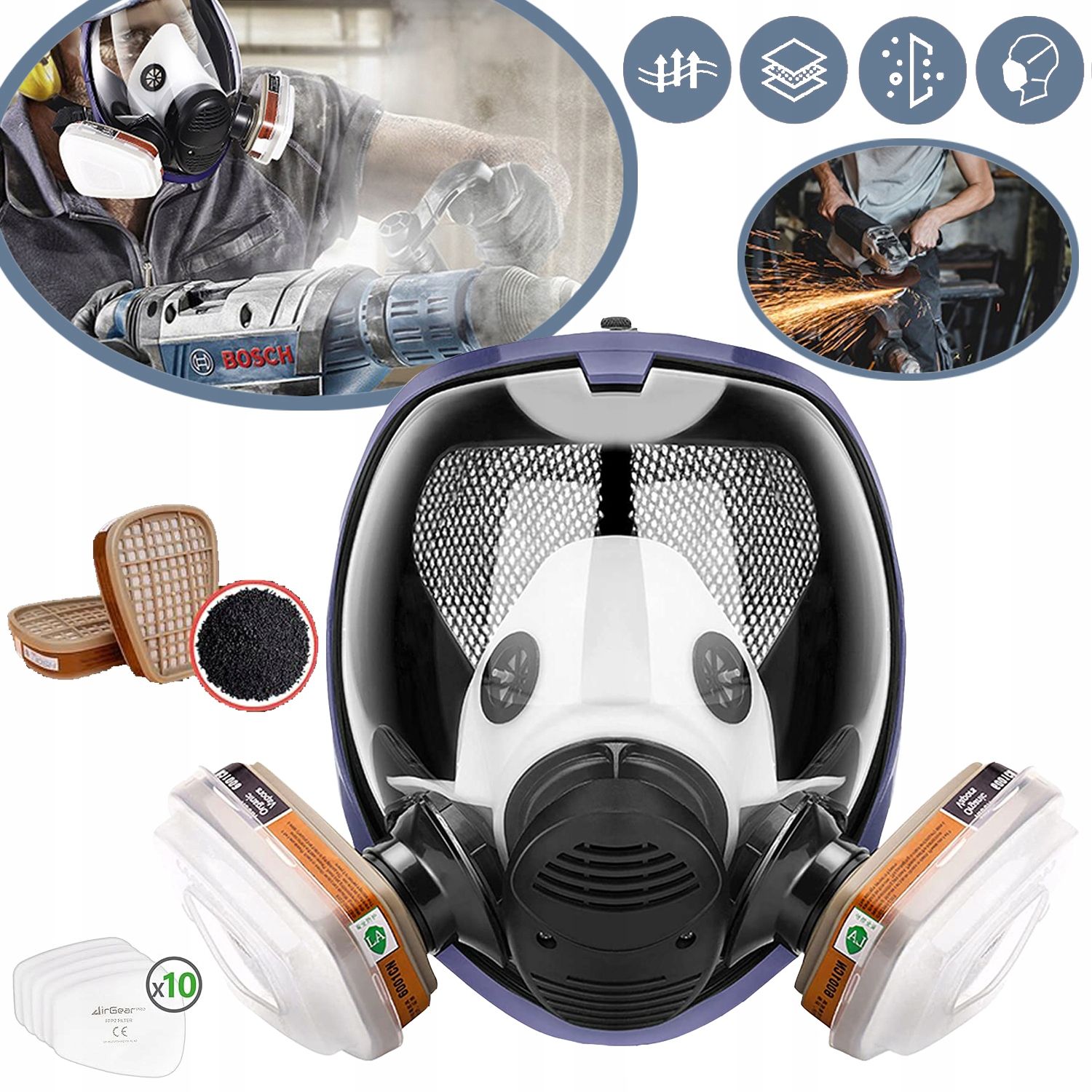  Respirátory opakovaně použitelné, respirátor malování s pelnotwarzowym