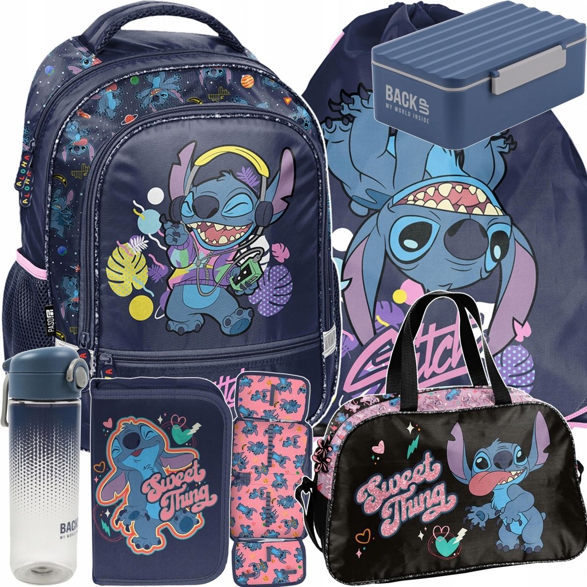  Stitch garnitur 6 elem. rucksack zur schule stich für mädchen in klassen 1-4 paso