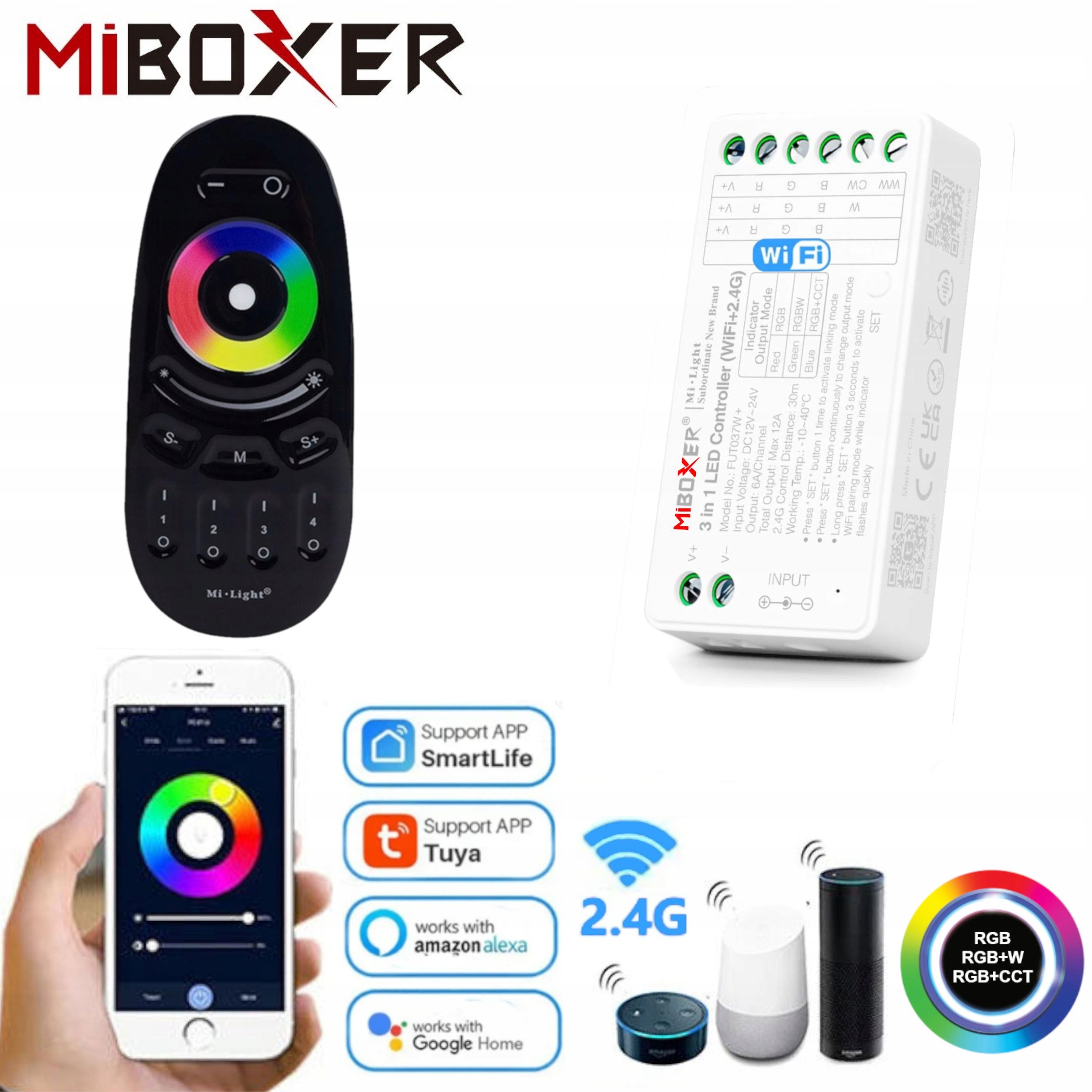  Komplektas valdiklio smart home wifi led'ams mono arba cct + valdymo pultelis zonų