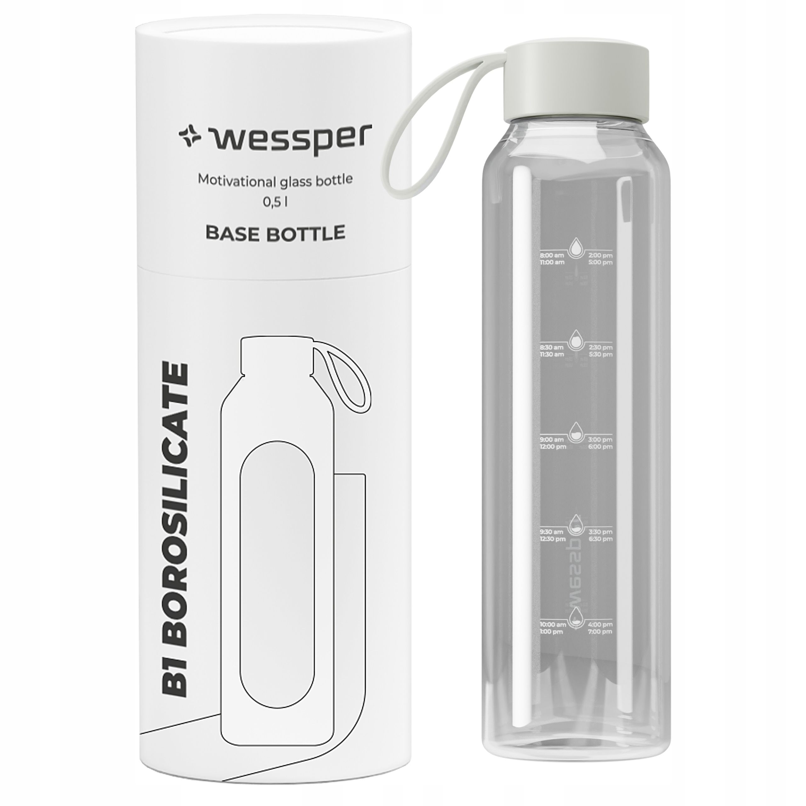  Wessper b1 glass bottle for water with meter + silicone lid 500ml