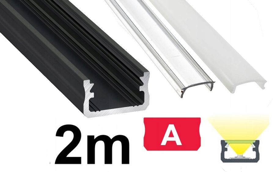  Kopa melns alumīnija profils atzina slim eco led sloksnēm 2m + kapuci