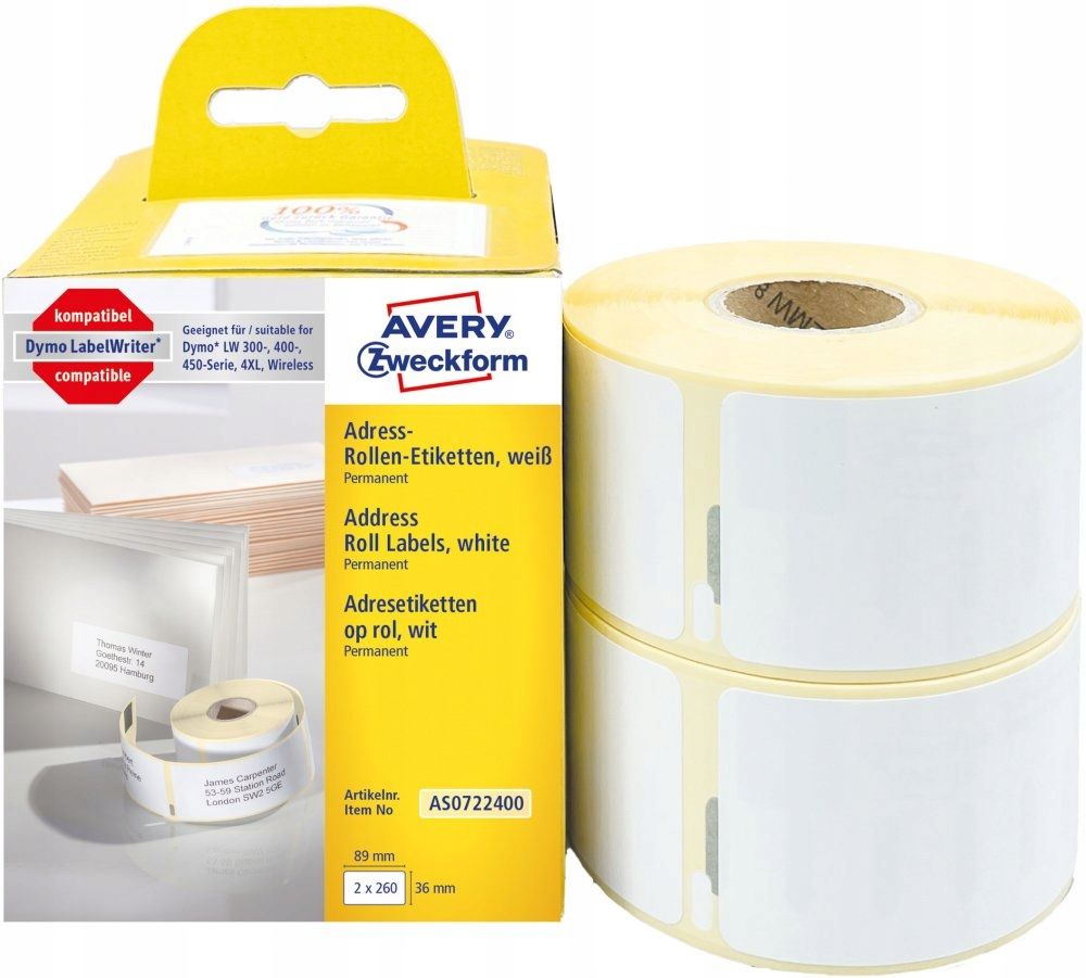  Etiketės avery zweckform 105-74mm 100 lapų x4
