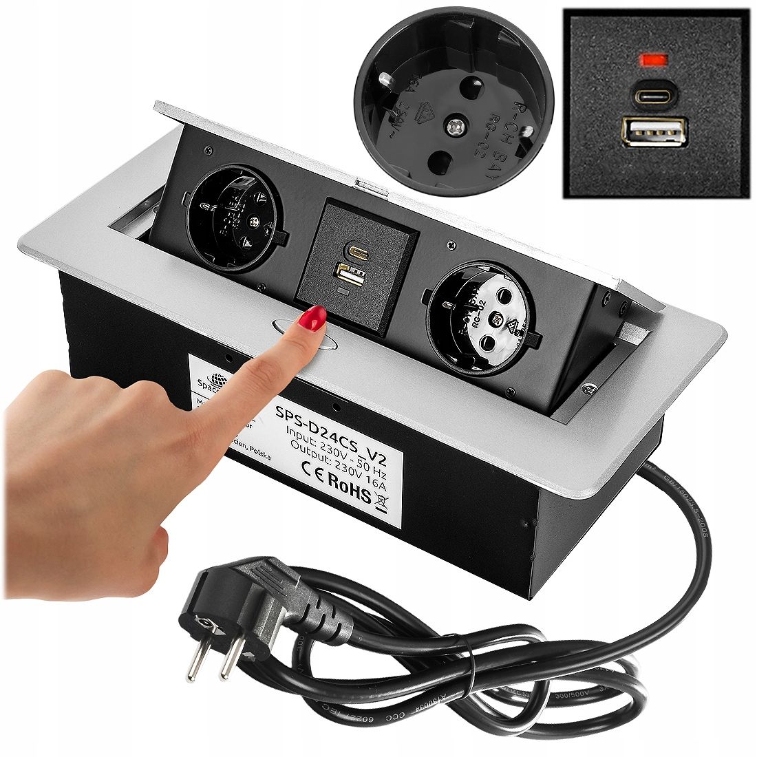  Steckdose auf der tischplatte versteckt zur tischplatte küche raumfahrt zugelassen 2x230v usb