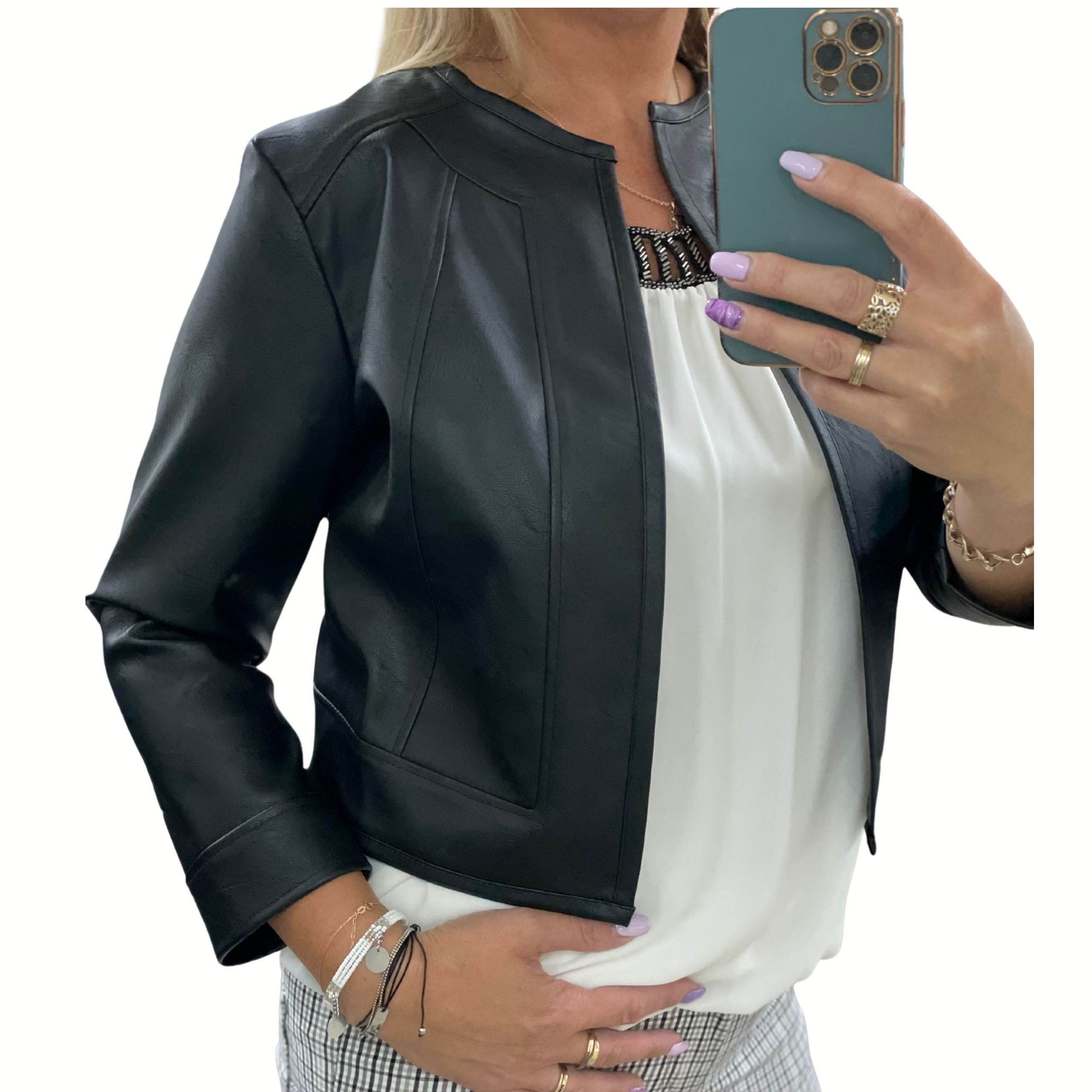  Modisch bolero-jacke bikerjacke gegeben öko-leder weiß nr. 40