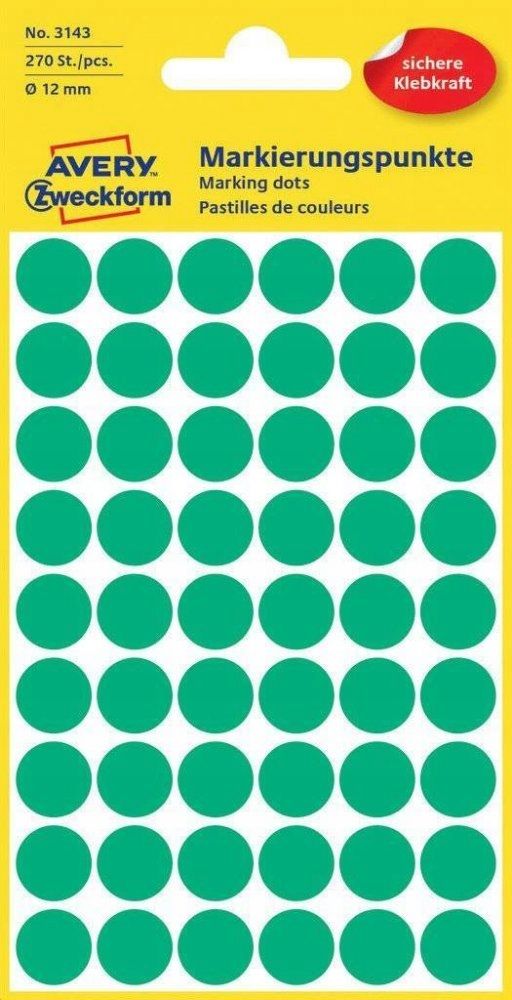  Etiketės avery zweckform apvalūs žalias 12mm x20