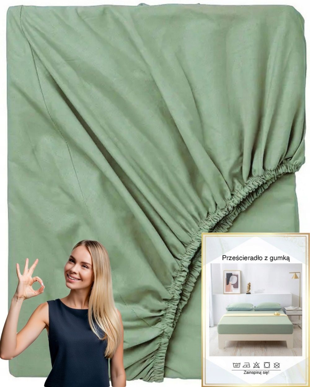 Puuvillane lina pehme kummiga premium 200x220 värvus pistaatsia