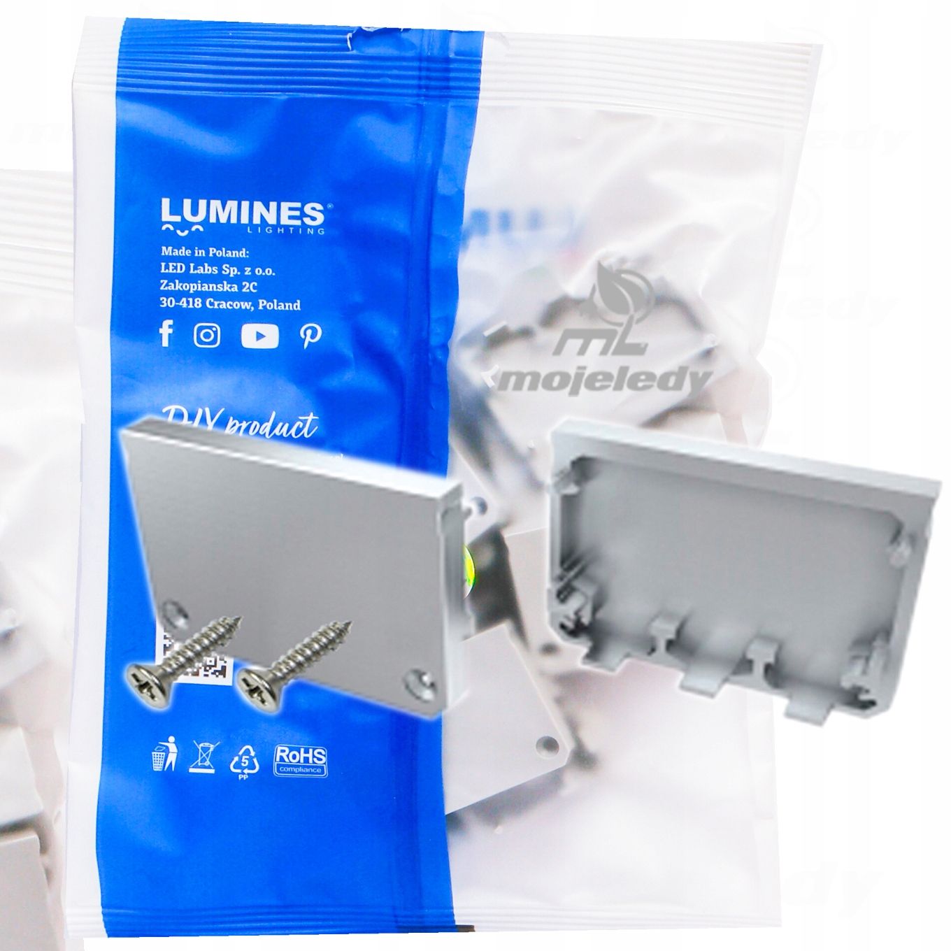  Alumīnija profils iledo balts lentes led piekārts 2m