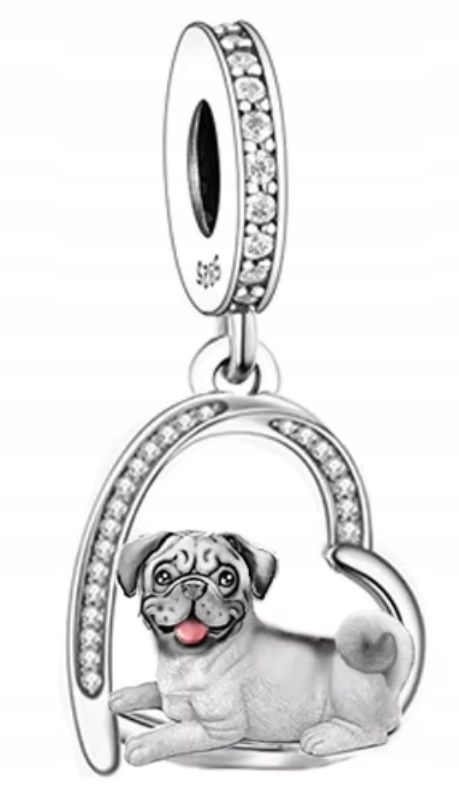 Md charms anhänger hündchen herz grau hund chihuahua steine | s925
