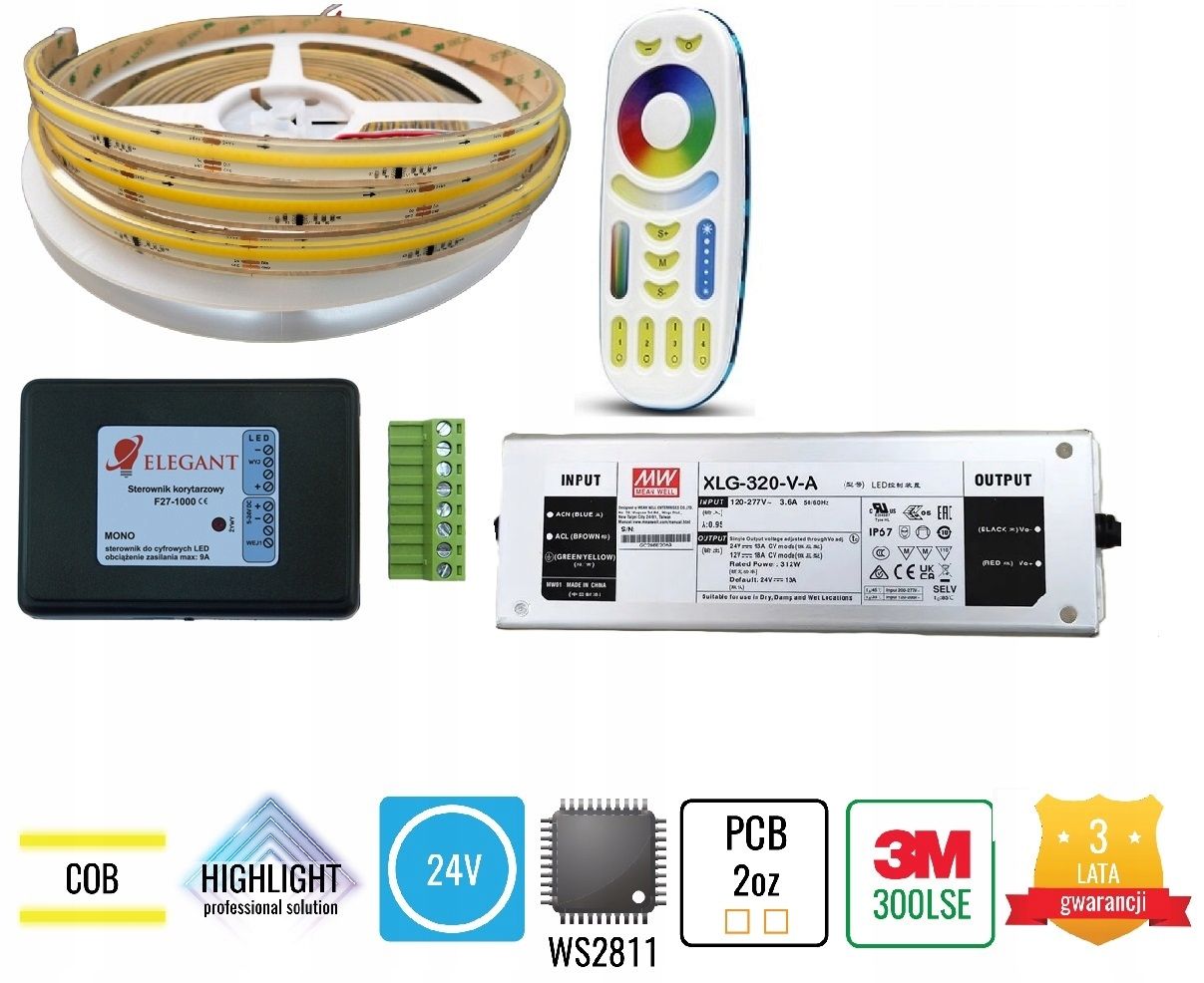  Soubor 20m digitální led cob neutrální 24v ws281 krytí ip68 vodotěsný zwin/rozwin