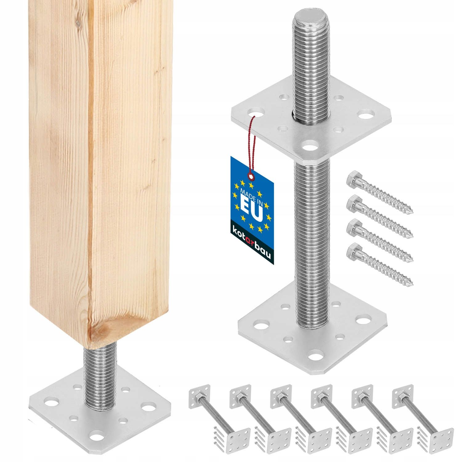  Komplektas 6x stulpelio pagrindas aukščio reguliavimu pret siūlas m24 80x80x250 mm