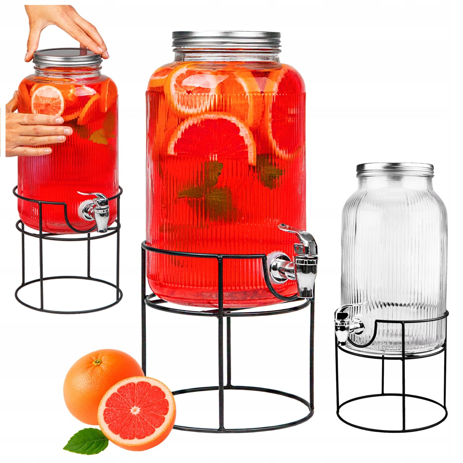  Glass jar with tap 8 l feeder water lemonade juice on a stand + cap