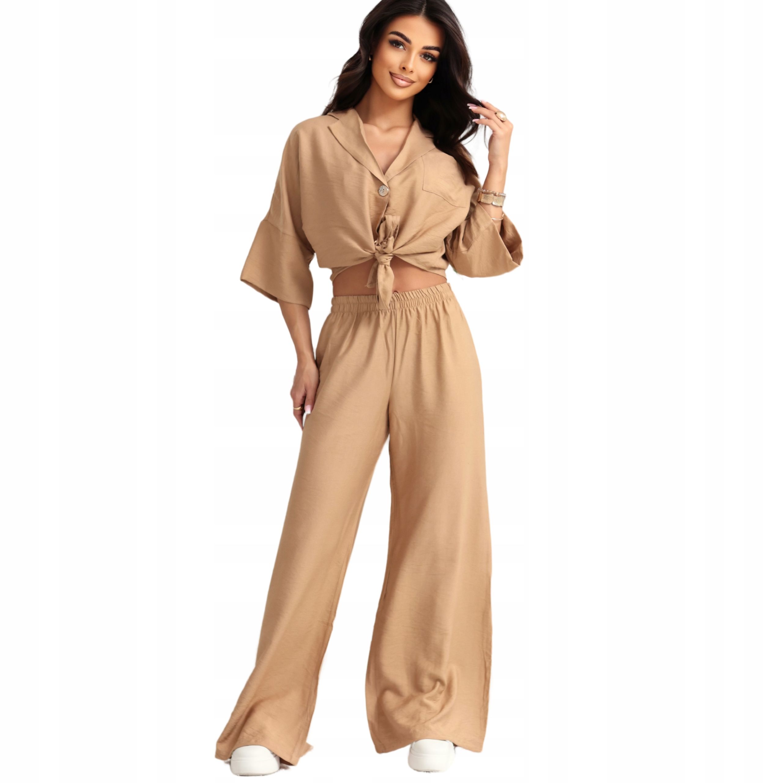  Garnitur feminin sommer lockeres hemd hose breit knie schwarz l