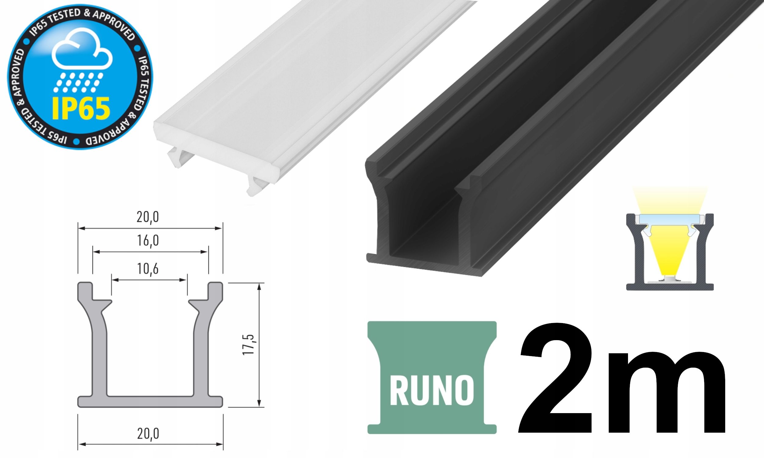  Profils led ūdensizturīgs ip65 ip67 terra sudrabs 2m
