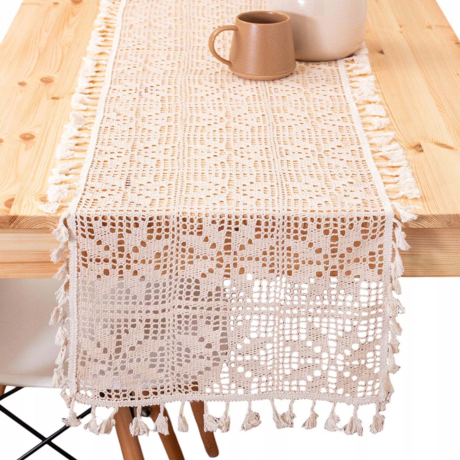  Heegeldatud lauajooks dekoratiivsed laua peal beež puuvill 60x120 kohvilaua jaoks