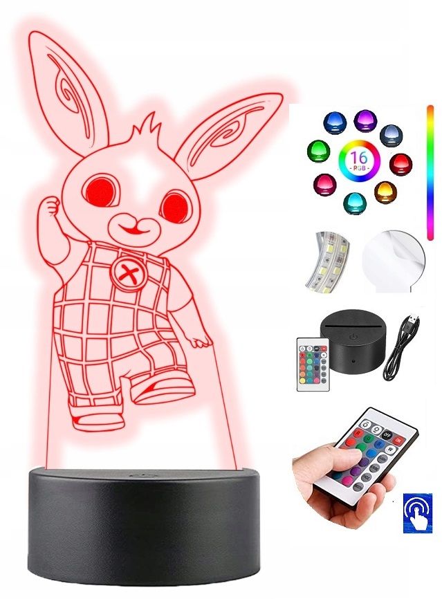  Lambipirn klaasi peal muinasjutt bing elevant sula 3d led rgb + kaugjuhtimispult 16 värv
